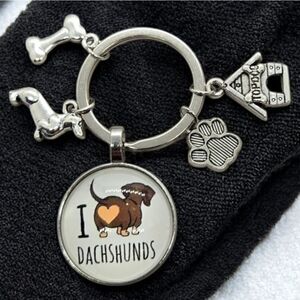 Love Dachshund Cabochon Key Ring Pet Mom Dad Gift Keyring Keychain Bag Charm NEW